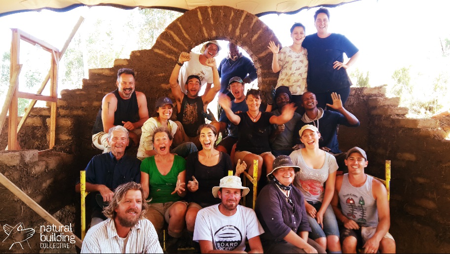 Natural building collective course group photo. March 2018, Jakkalskloof farm, Swellendam